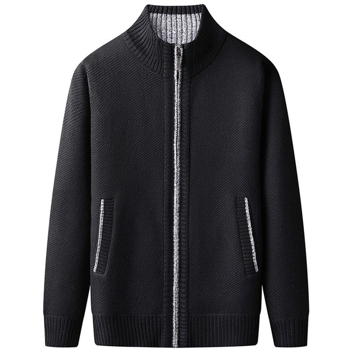 Men's Knitted Sweater with Zipper and Stand-up Collar