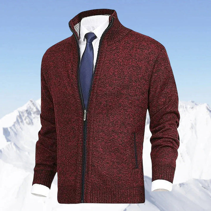 Men's Knitted Sweater with Zipper and Stand-up Collar