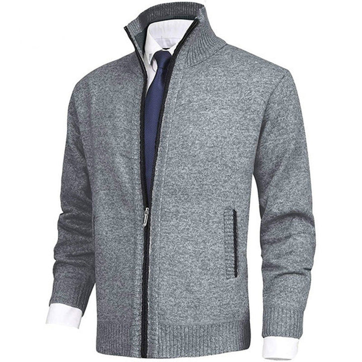 Men's Knitted Sweater with Zipper and Stand-up Collar