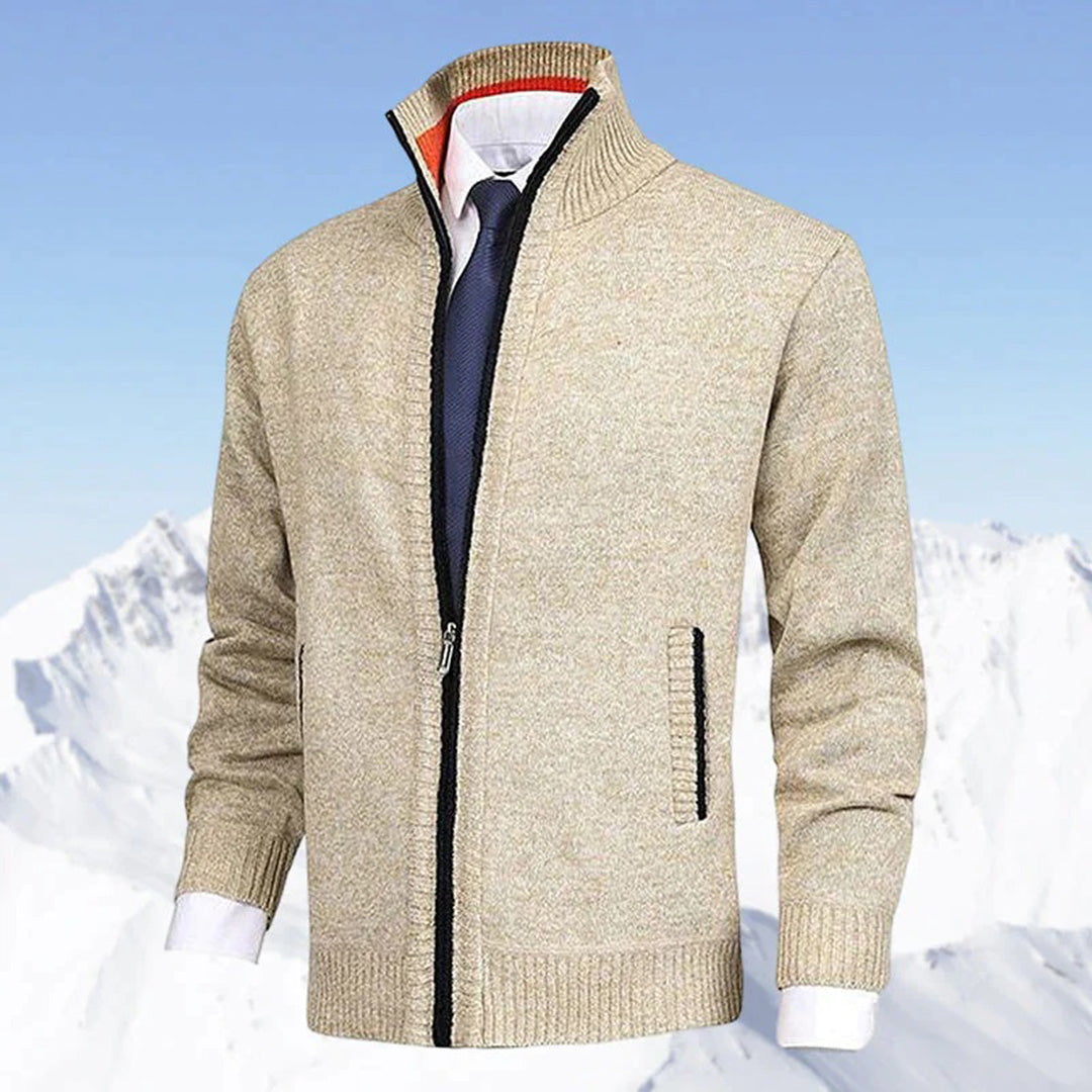 Men's Knitted Sweater with Zipper and Stand-up Collar