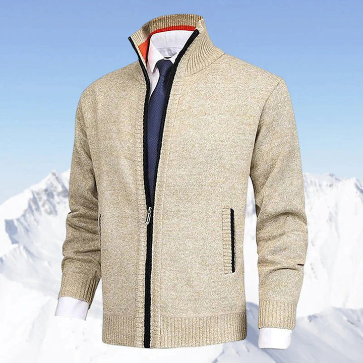 Men's Knitted Sweater with Zipper and Stand-up Collar