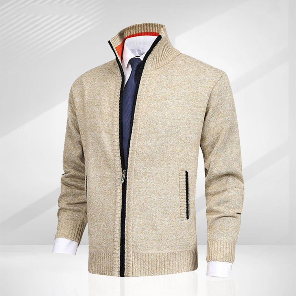 Men's Knitted Sweater with Zipper and Stand-up Collar