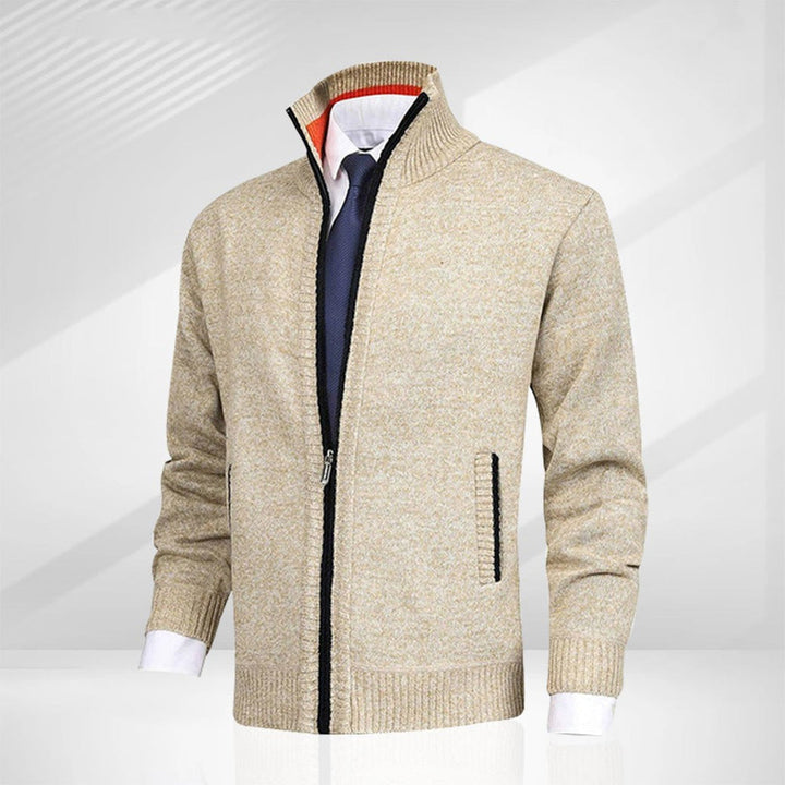 Men's Knitted Sweater with Zipper and Stand-up Collar