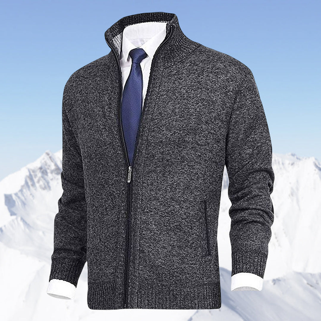 Men's Knitted Sweater with Zipper and Stand-up Collar