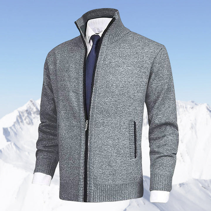 Men's Knitted Sweater with Zipper and Stand-up Collar