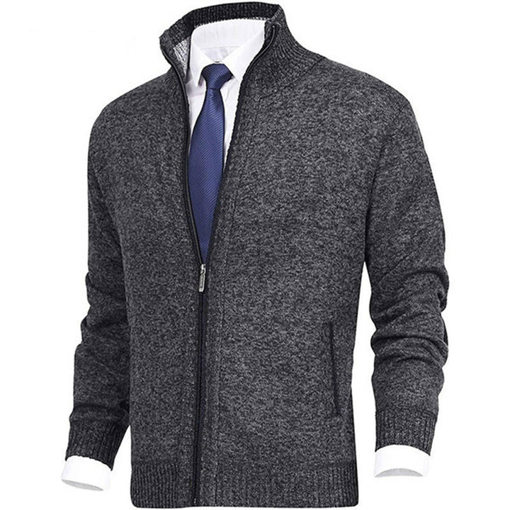 Men's Knitted Sweater with Zipper and Stand-up Collar