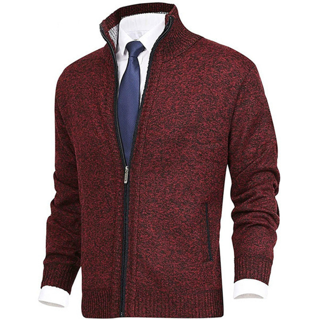 Men's Knitted Sweater with Zipper and Stand-up Collar