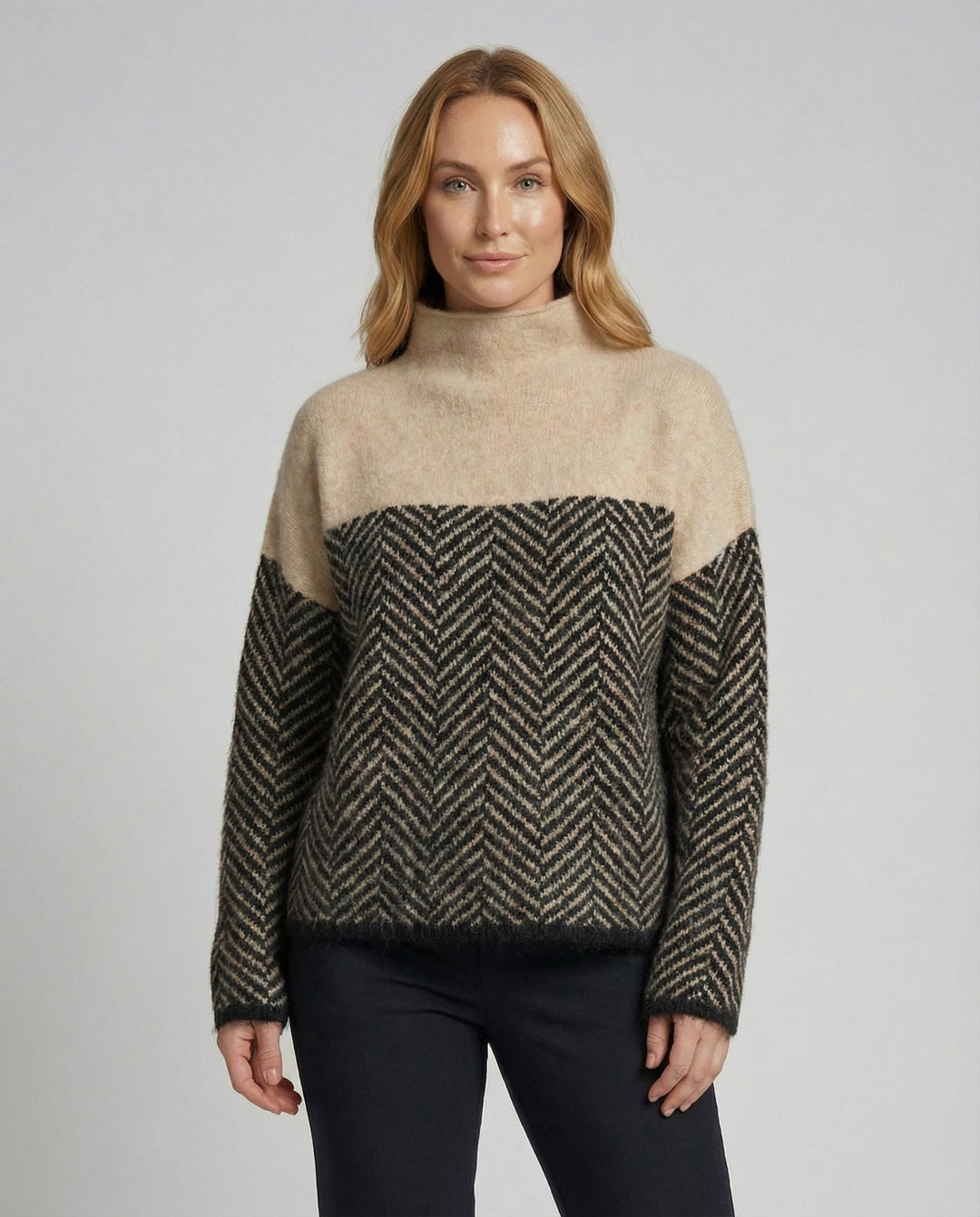 | Women's Mock Neck Knitted Pullover Sweater