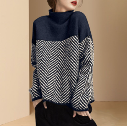| Women's Mock Neck Knitted Pullover Sweater