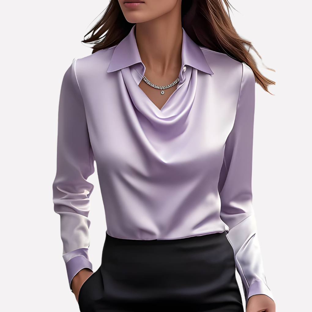 | Women's Elegant Draped Neck Satin Blouse