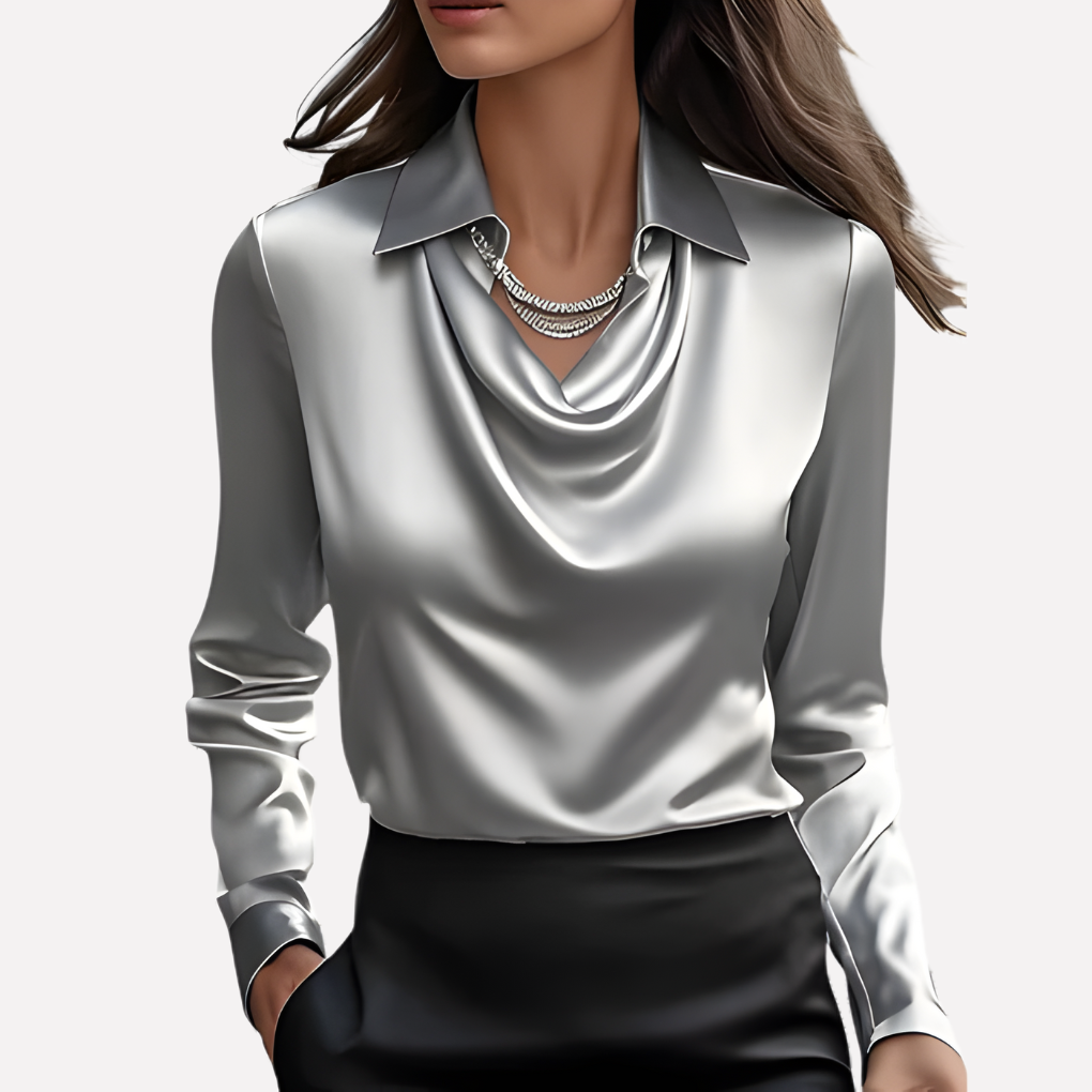 | Women's Elegant Draped Neck Satin Blouse