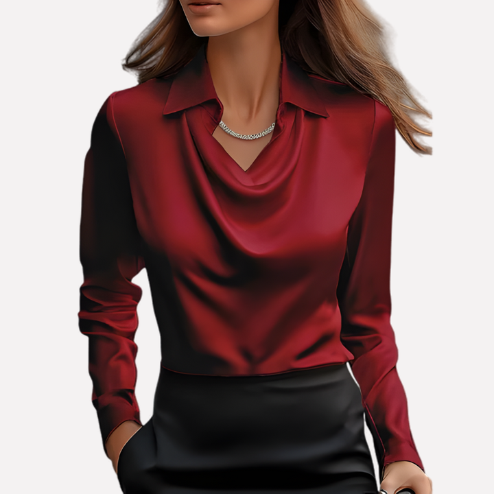 | Women's Elegant Draped Neck Satin Blouse