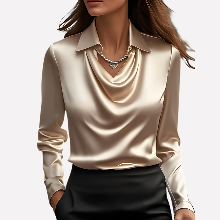 | Women's Elegant Draped Neck Satin Blouse