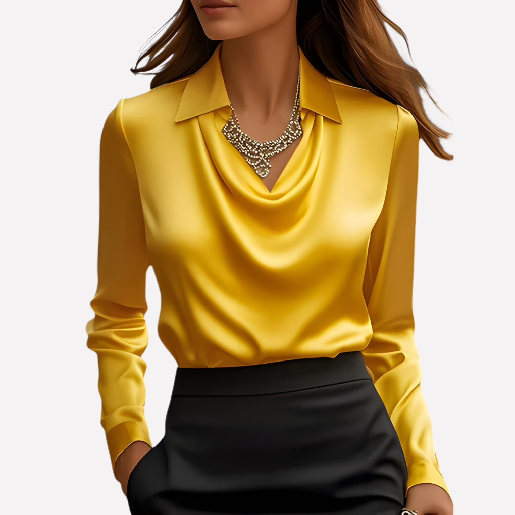 | Women's Elegant Draped Neck Satin Blouse