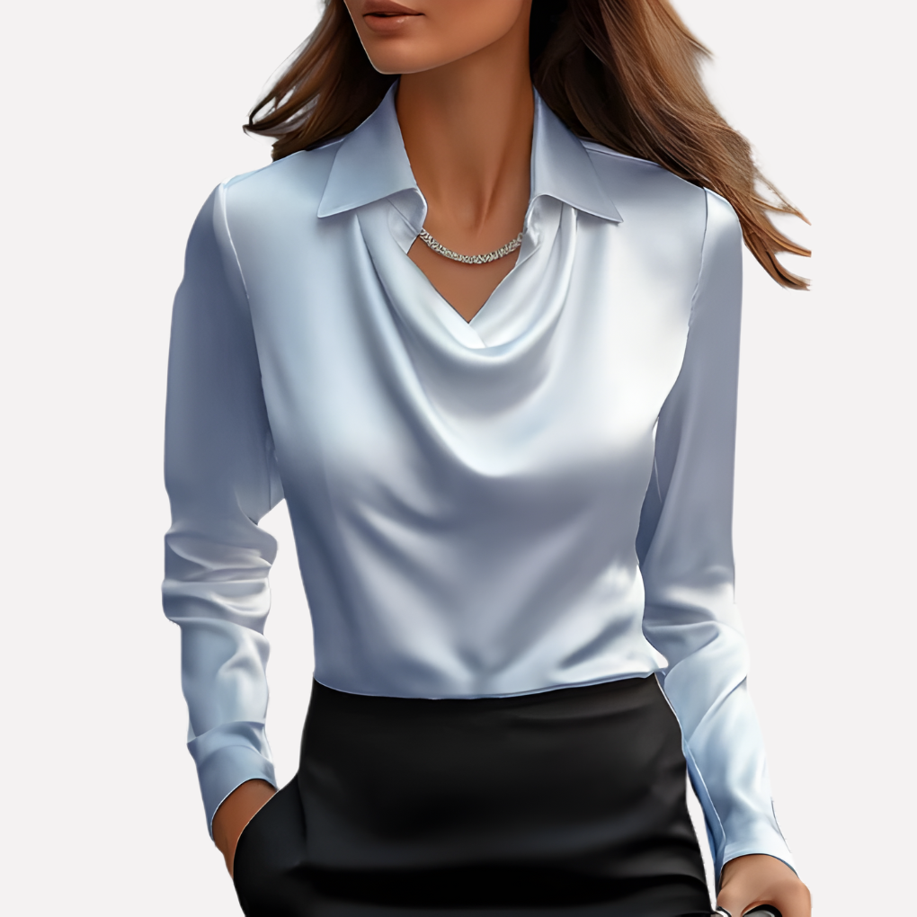 | Women's Elegant Draped Neck Satin Blouse