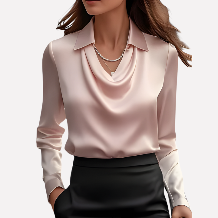 | Women's Elegant Draped Neck Satin Blouse