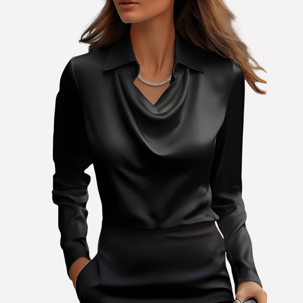| Women's Elegant Draped Neck Satin Blouse