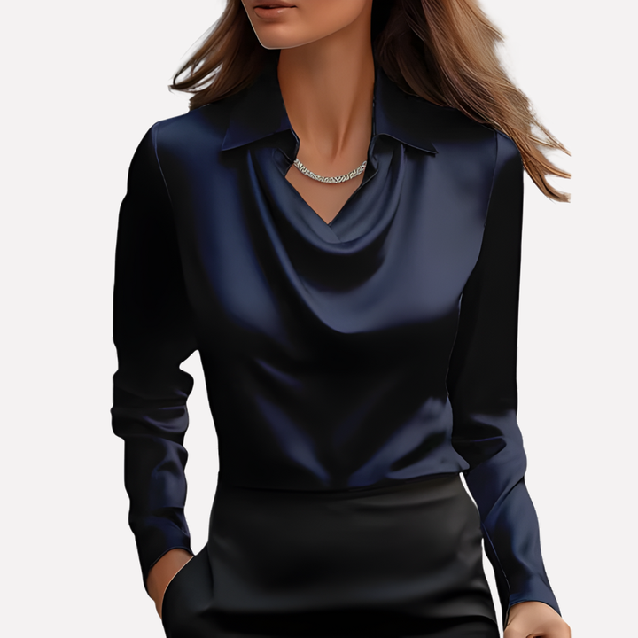 | Women's Elegant Draped Neck Satin Blouse