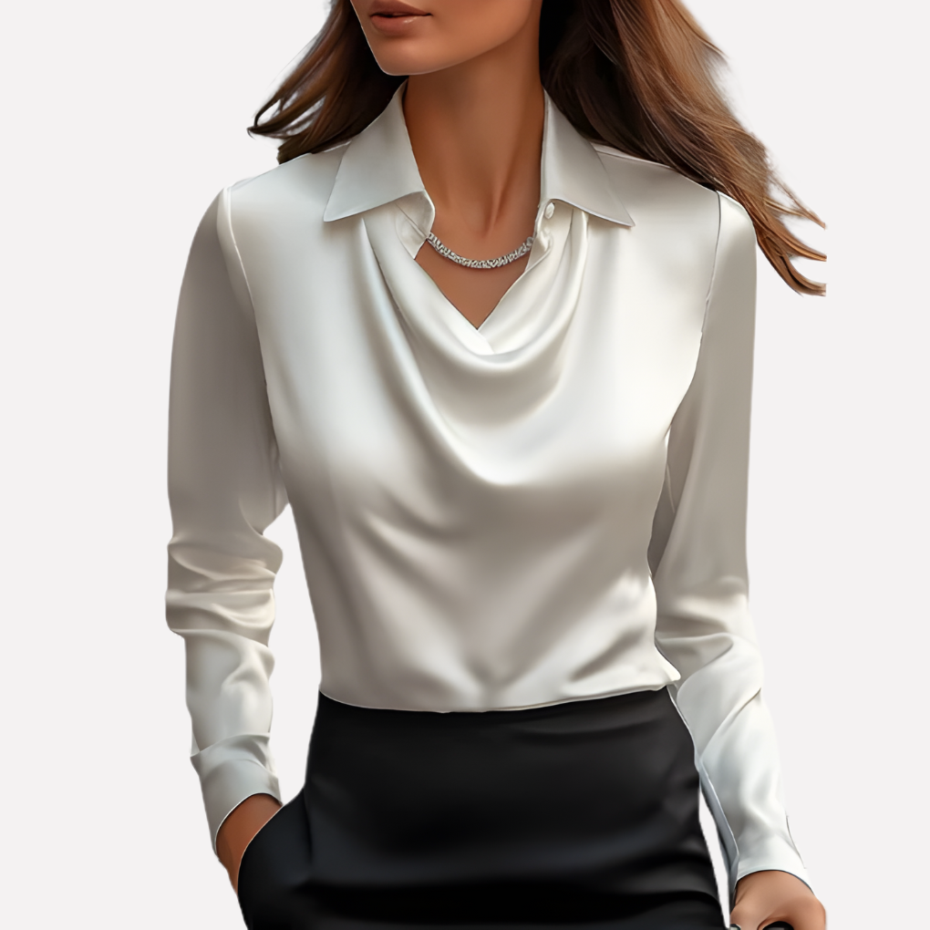 | Women's Elegant Draped Neck Satin Blouse