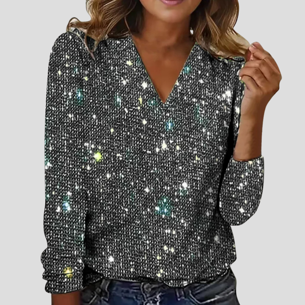 Sparkling Sequin V-Neck Blouse