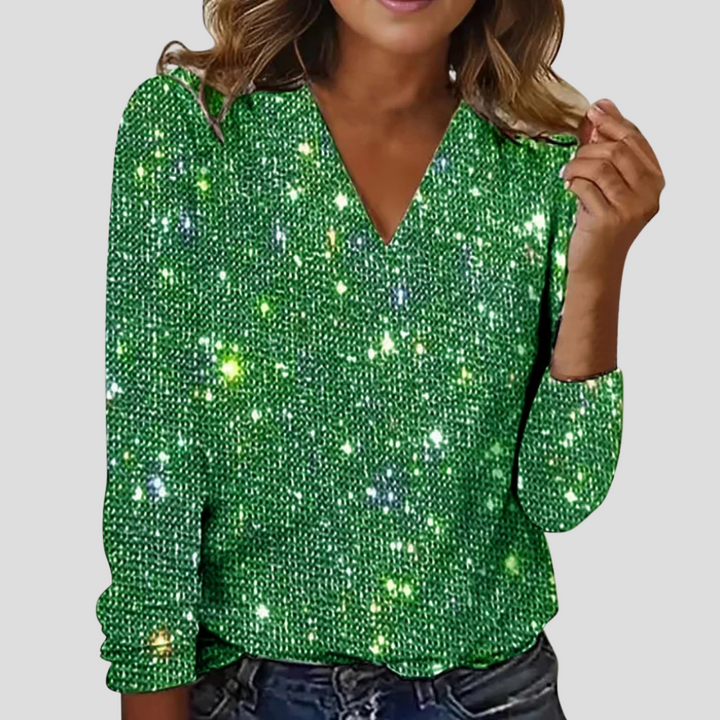 Sparkling Sequin V-Neck Blouse