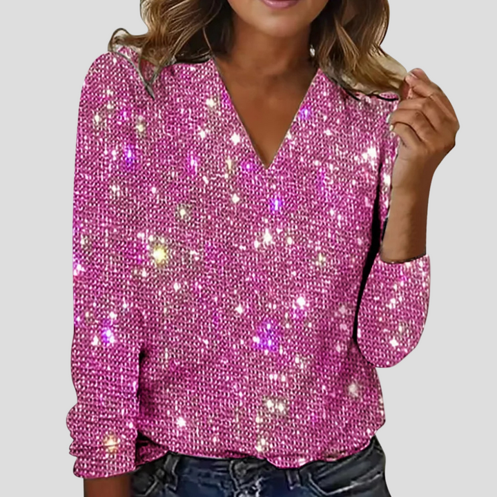 Sparkling Sequin V-Neck Blouse