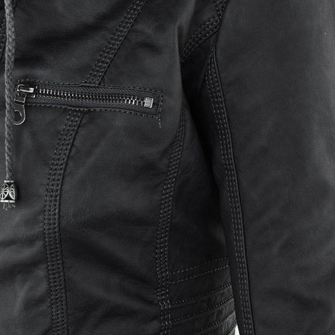 | Women's Hooded Faux Leather Moto Jacket