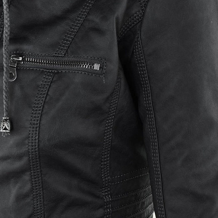 | Women's Hooded Faux Leather Moto Jacket