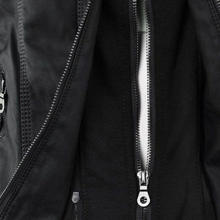 | Women's Hooded Faux Leather Moto Jacket