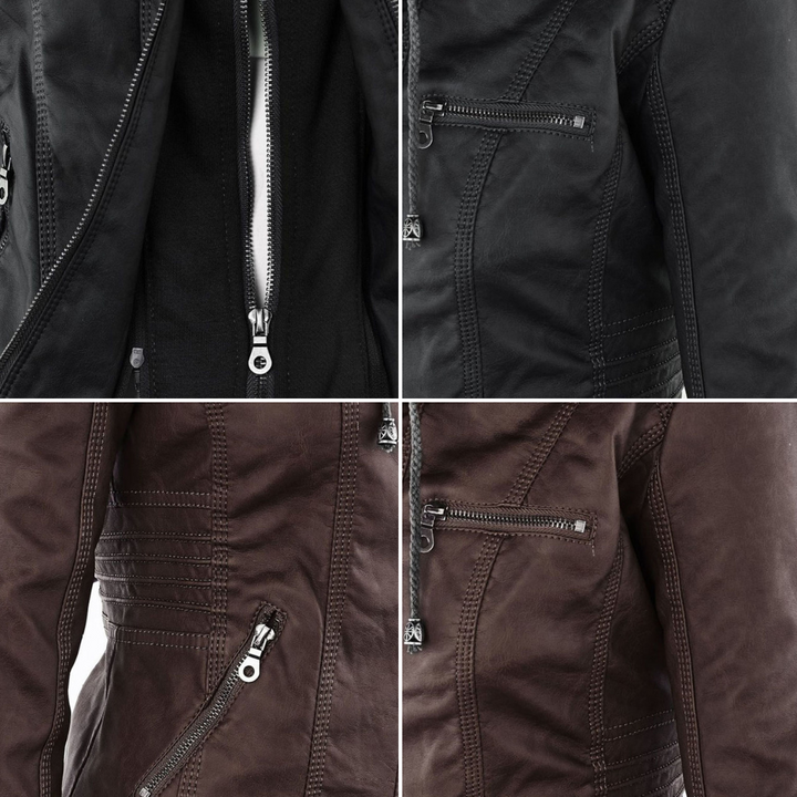 | Women's Hooded Faux Leather Moto Jacket
