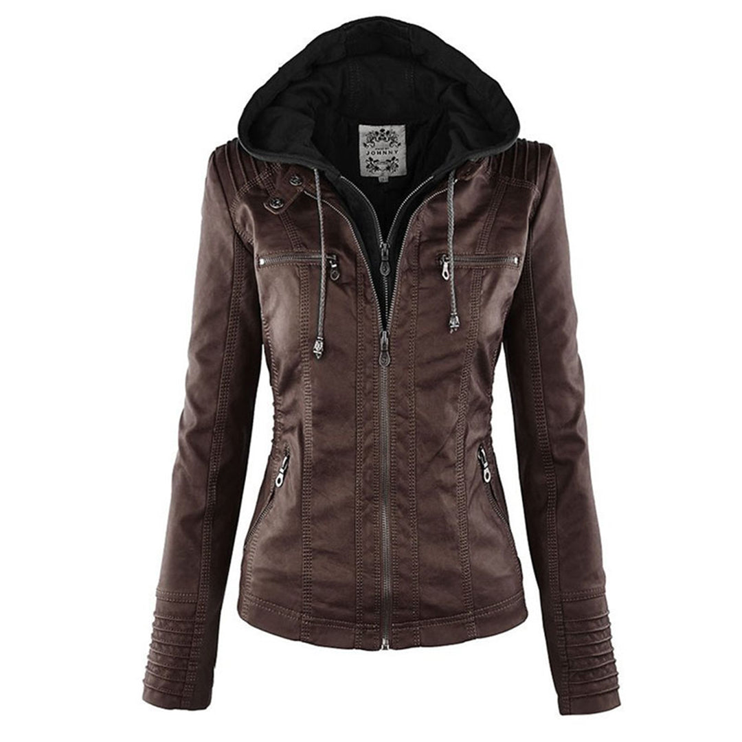 | Women's Hooded Faux Leather Moto Jacket