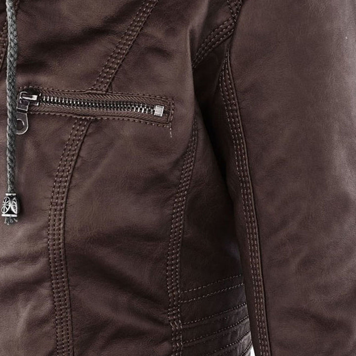 | Women's Hooded Faux Leather Moto Jacket