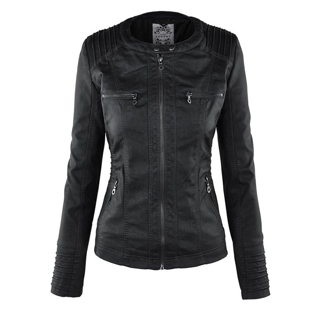| Women's Hooded Faux Leather Moto Jacket