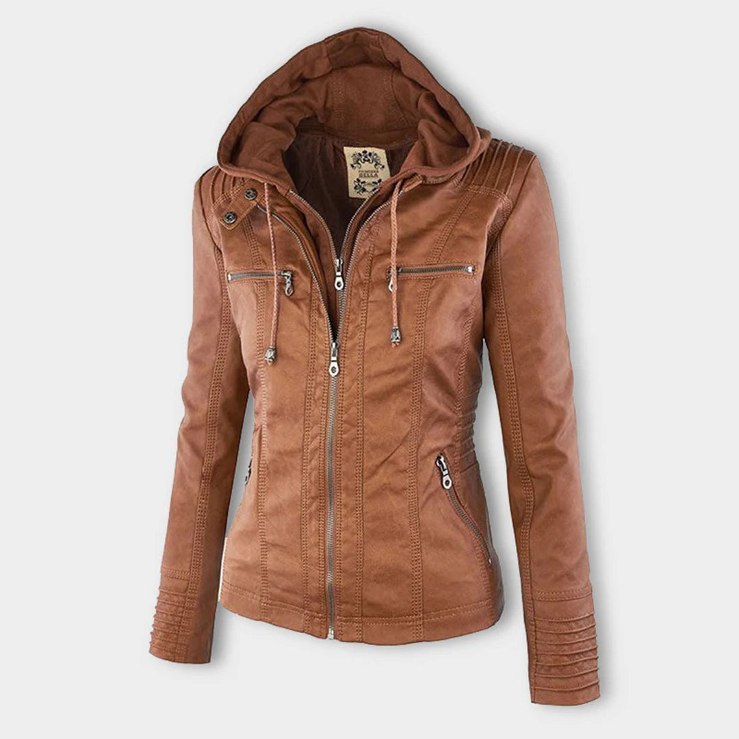 | Women's Hooded Faux Leather Moto Jacket