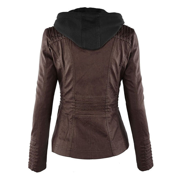 | Women's Hooded Faux Leather Moto Jacket