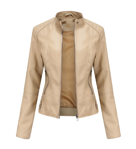 | Women's Faux Leather Jacket with Mandarin Collar