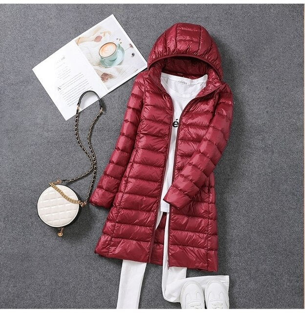 | Padded Lightweight Long Puffer Jacket with Hood