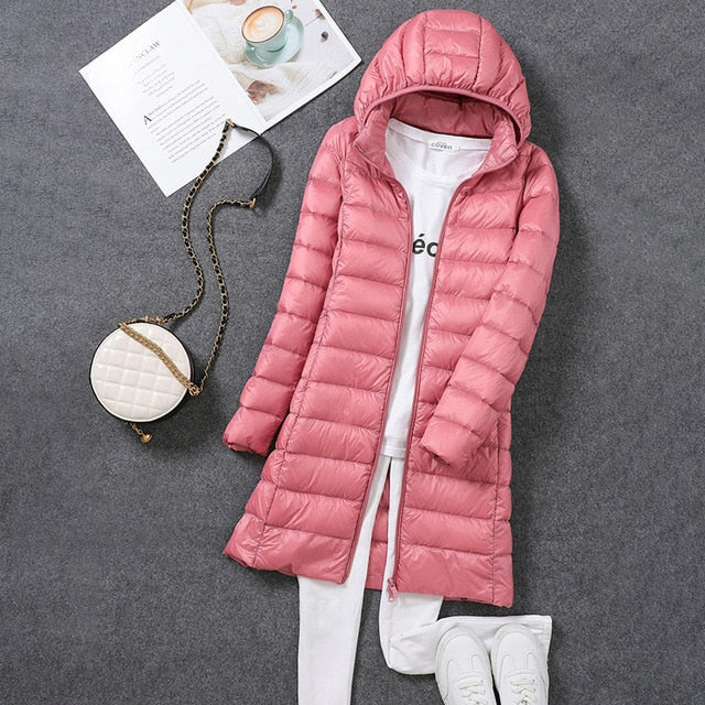 | Padded Lightweight Long Puffer Jacket with Hood