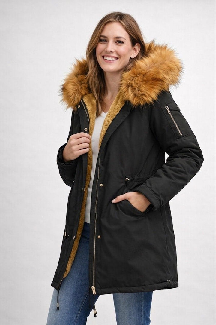 | Cozy Padded Parka with Faux Fur Trim