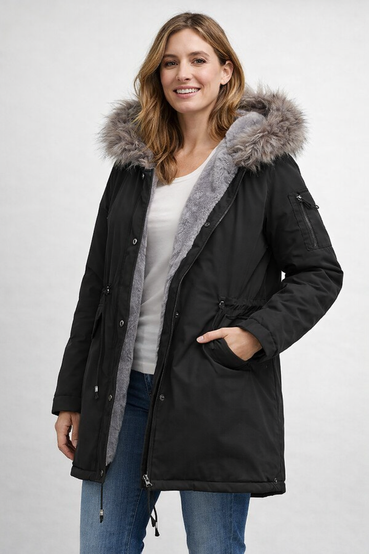 | Cozy Padded Parka with Faux Fur Trim