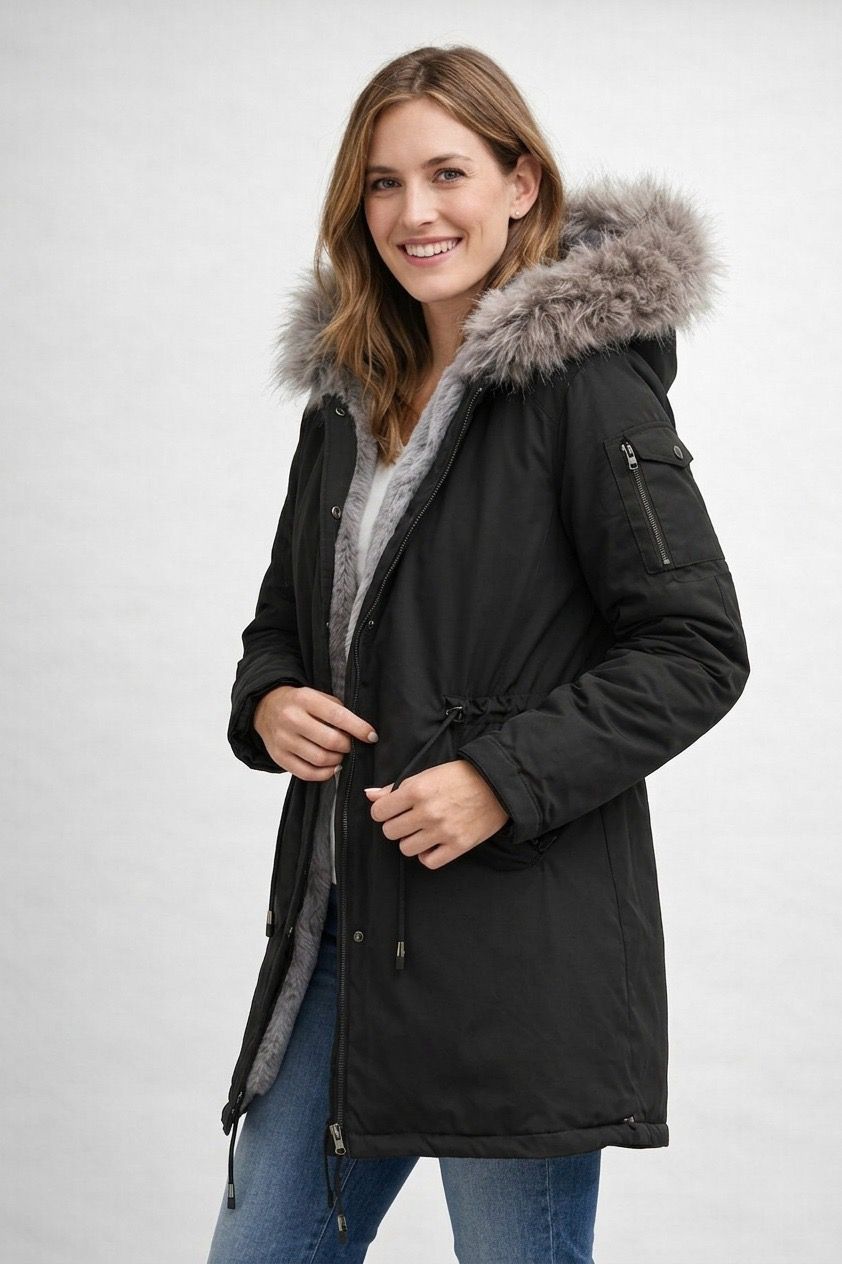 | Cozy Padded Parka with Faux Fur Trim