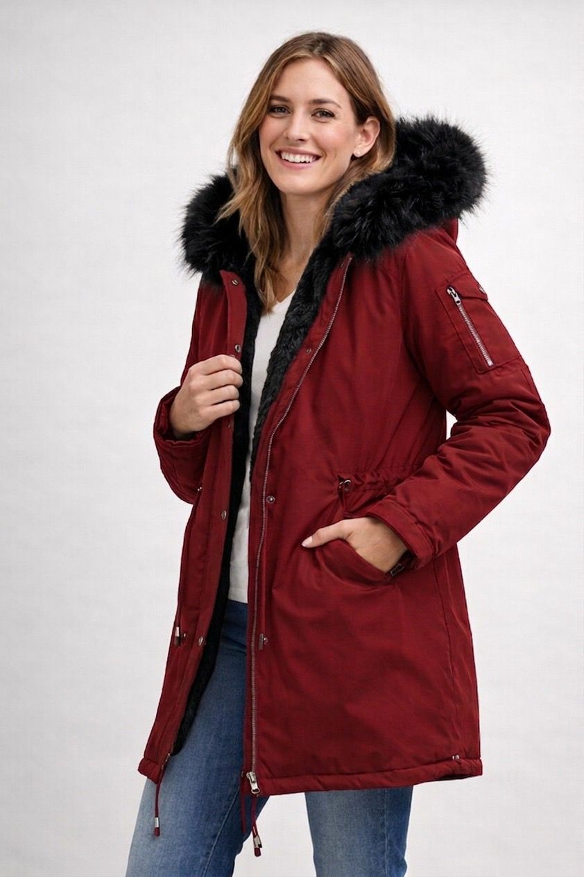 | Cozy Padded Parka with Faux Fur Trim