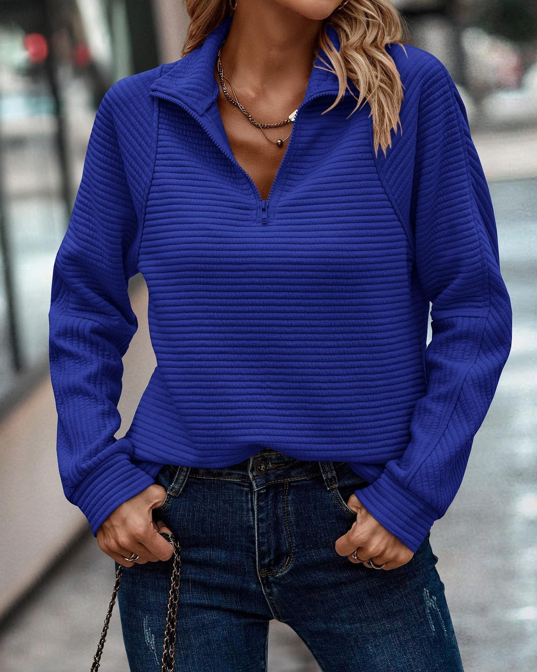 | Women's Textured Quarter Zip Sweater
