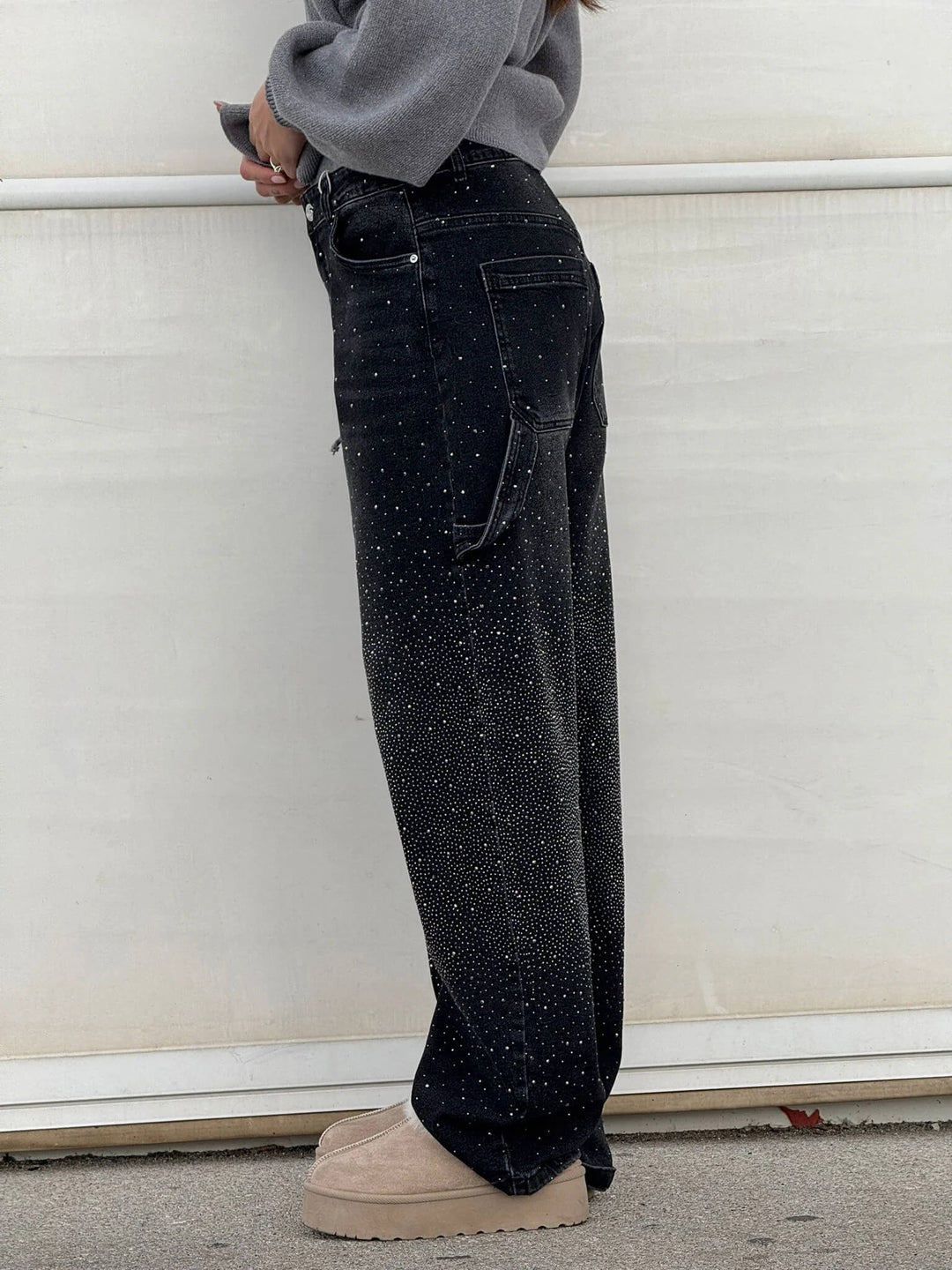 | Sparkling Rhinestone Wide Leg Jeans