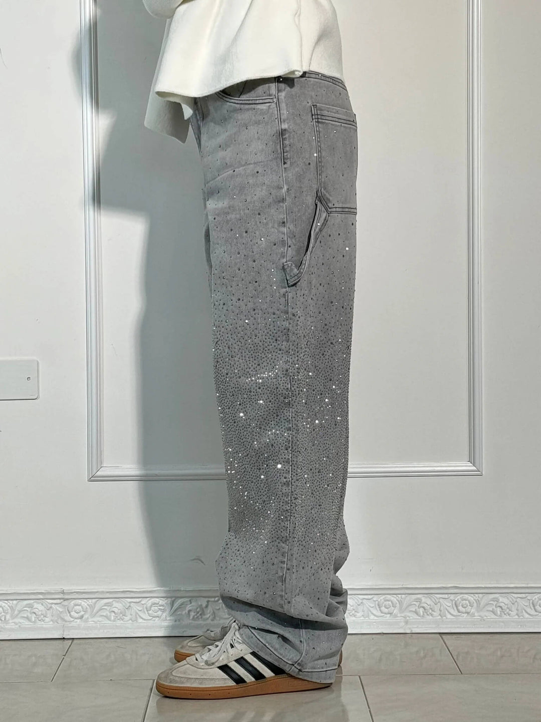 | Sparkling Rhinestone Wide Leg Jeans