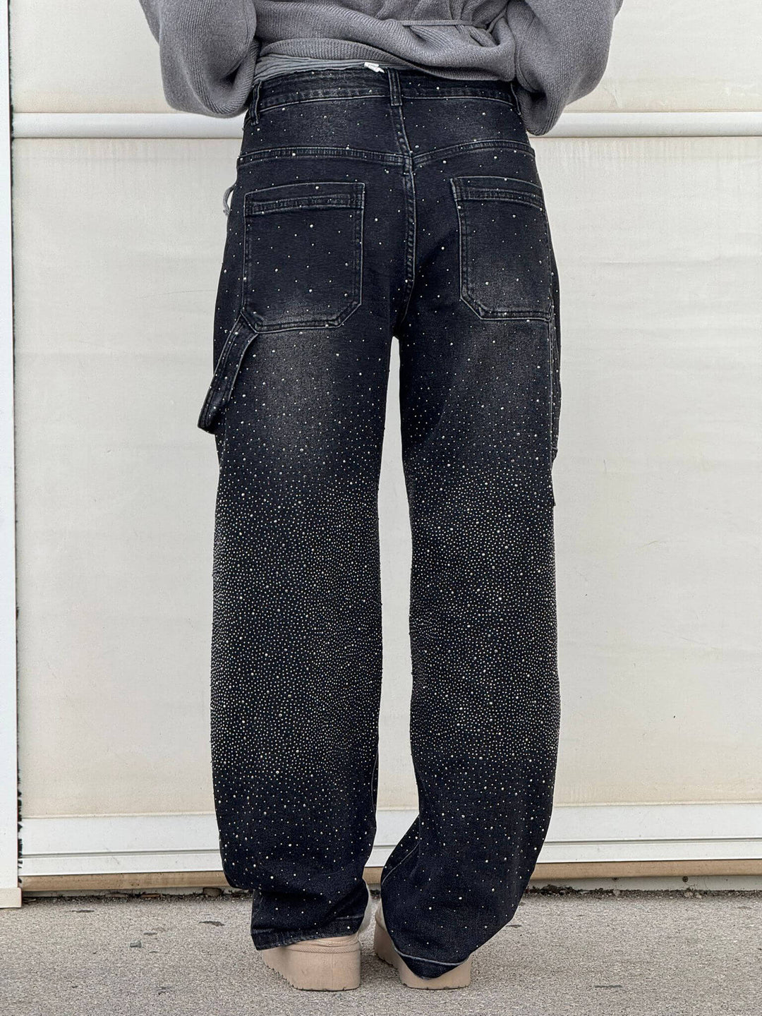 | Sparkling Rhinestone Wide Leg Jeans