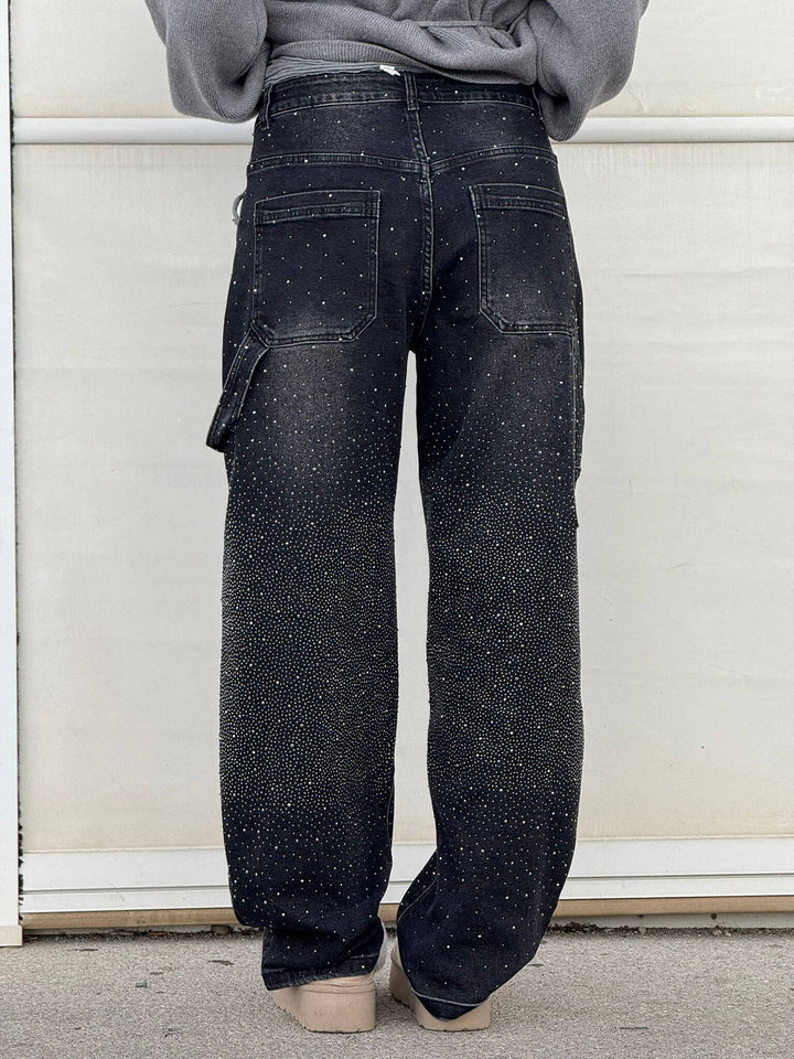 | Sparkling Rhinestone Wide Leg Jeans