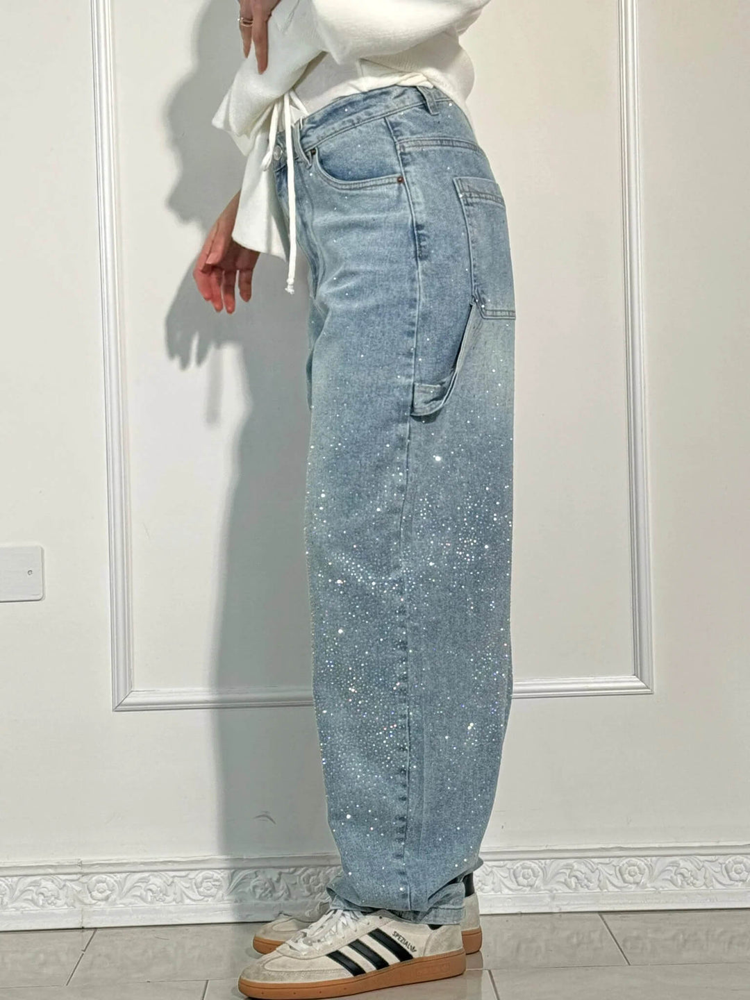 | Sparkling Rhinestone Wide Leg Jeans