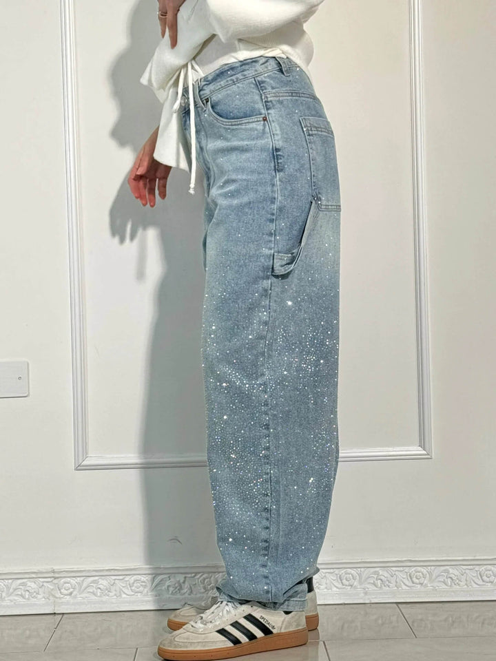 | Sparkling Rhinestone Wide Leg Jeans