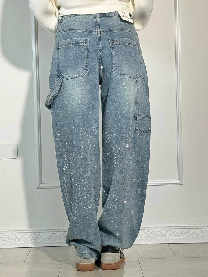 | Sparkling Rhinestone Wide Leg Jeans